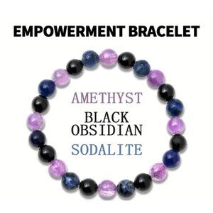 Amethyst Black Obsidian Sodalite Gemstone Stretch Bracelet 8mm Round Beads Reiki